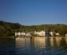 Low Wood Bay Hotel resort and spa view taken from Lake Windermere.