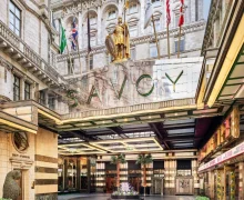 The iconic 5 Star luxury The Savoy London hotel near  the Strand and Waterloo Bridge