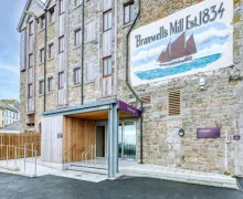 An external view of the Premier Inn Penzance, fully restored stone built former mill and fitted out  for  use as a hotels to the usual high standard you expect of the Premier Inn chain.