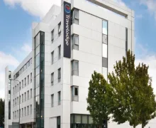 An external view of the Travelodge Cardiff Atlantic Wharf